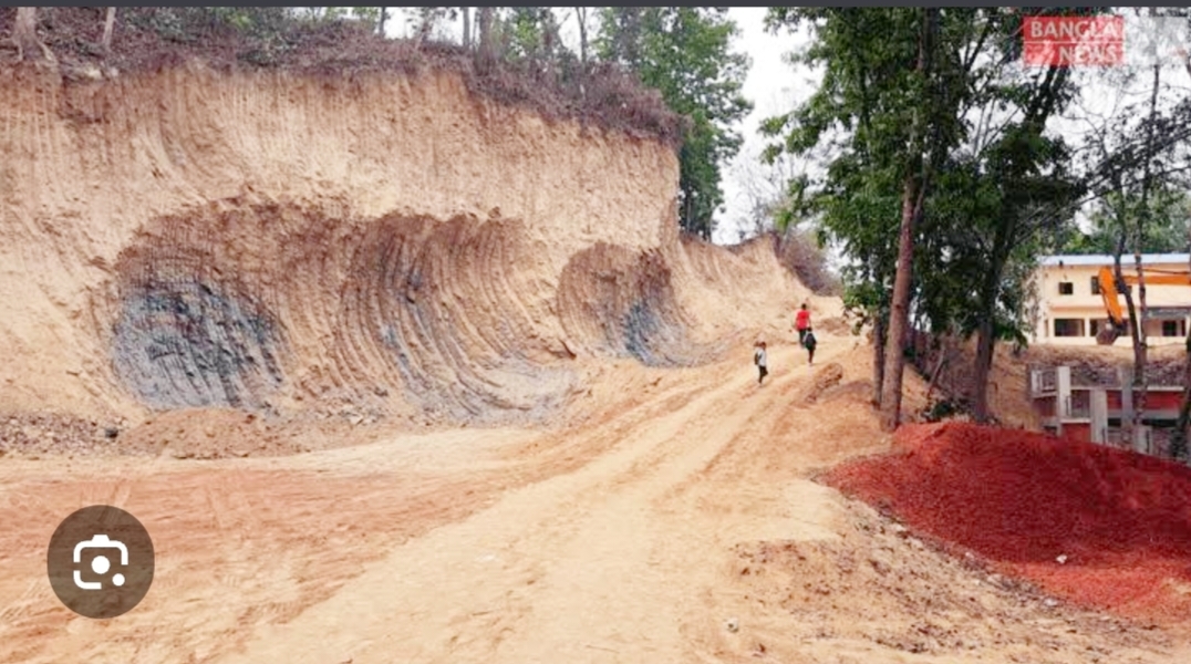 সিলেট নগরীর বালুচরে পাহাড় কাটার মহোৎসব